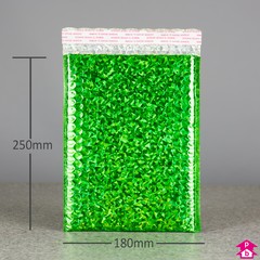 Green C5+ Holographic Bubble Mailing Bag - Internal size 180mm wide x 250mm long (C5 for A5), 190gsm thick