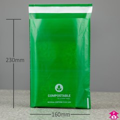 Green Compostable Mailing Bag - C5 - 160mm wide x 230mm long, 50 micron thickness. (C5 for A5)