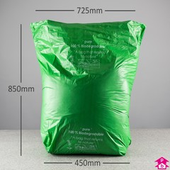 Green Compostable Waste Sack - Strong - 450mm opening to 725mm wide x 850mm long, 30 micron thickness. (Approx 75 litres)
