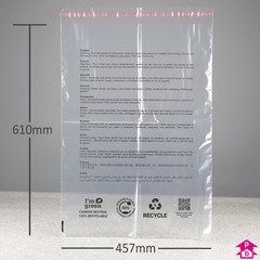 I'm Green Peel and Seal Safety Polybag - Perforated + PWN - Large - 457mm wide x 610mm long, 40 micron thickness