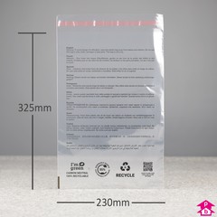 I'm Green Peel and Seal Safety Polybag - Perforated + PWN - Medium - 230mm wide x 325mm long, 40 micron thickness