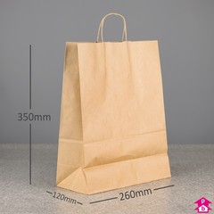 Natural Brown Paper Carrier Bag - Medium - 260 wide x 120mm gusset x 350mm high, 90gsm