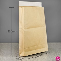 Paper Mailing Bag with Gusset - Extra Large - 300mm wide with 80mm gusset x 430mm long, 100 gsm