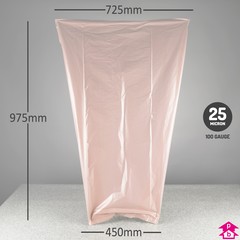 Pink Tinted Waste Bag - 100%-Recycled (On Rolls) - 450mm opening to 725mm wide x 975mm long, 25 micron thickness. (Approx 90 Litres)