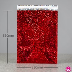 Red C4 Holographic Mailing Bag - Internal size 230mm x 320mm (C4 for A4), 70mu thick