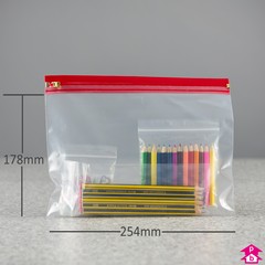Red Metal Zipper Bag - 10" wide  x 7" Deep  x 500g