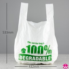 White Biodegradable Vest Carrier Bag - Large - 11/17" wide x 21" high x 16 micron (Large)