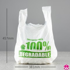 White Biodegradable Vest Carrier Bag - Medium - 10/15" wide x 18" high x 10 micron (Medium)