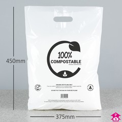 White Compostable Carrier Bag - Medium - 375mm wide x 450mm high x 60 micron thickness, with 90mm bottom-gusset
