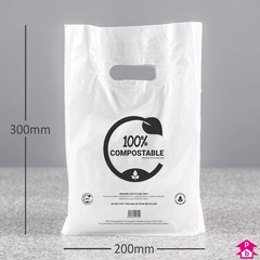 White Compostable Carrier Bag - Small - 200mm wide x 300mm high x 60 micron thickness