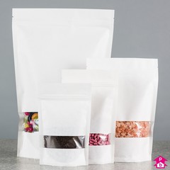 white paper stand-up food pouches with window