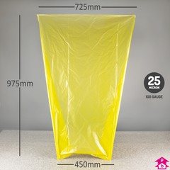 Yellow Tinted Waste Bag - 100%-Recycled (On Rolls) - 450mm opening to 725mm wide x 975mm long, 25 micron thickness. (Approx 90 Litres)