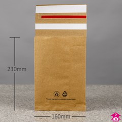 Paper Mailing Bag with Gusset and Double Strip - Small - 160mm wide with 50mm gusset x 230mm long, 100 gsm
